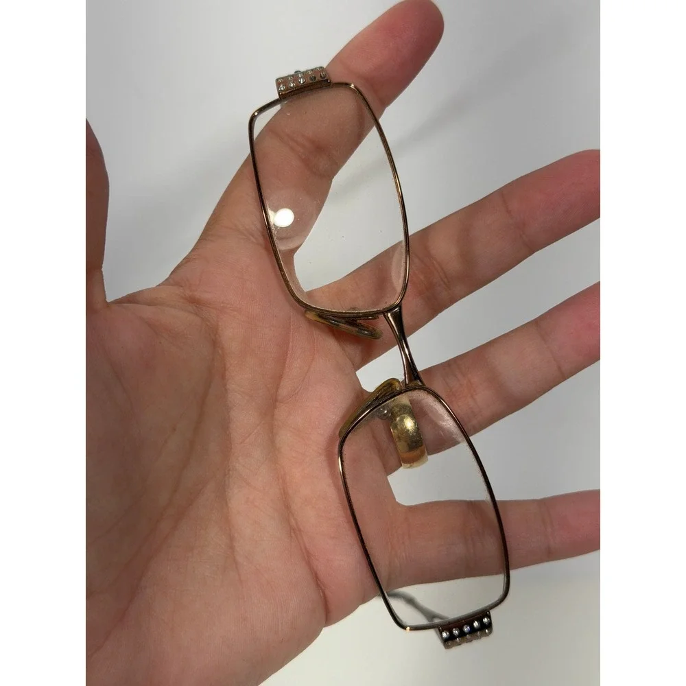 Versace Bronze Rectangular Eyeglass Frames Rhinestone Medusa Logo with Case